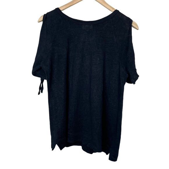 Seed Heritage Dark Navy 100% Linen Short Sleeve Cold Shoulder Tie Sleeve Small - Picture 1 of 8